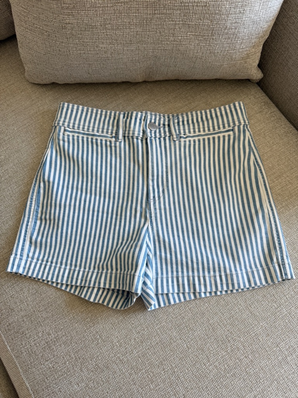 LOFT Blue and White Striped High Waist Shorts